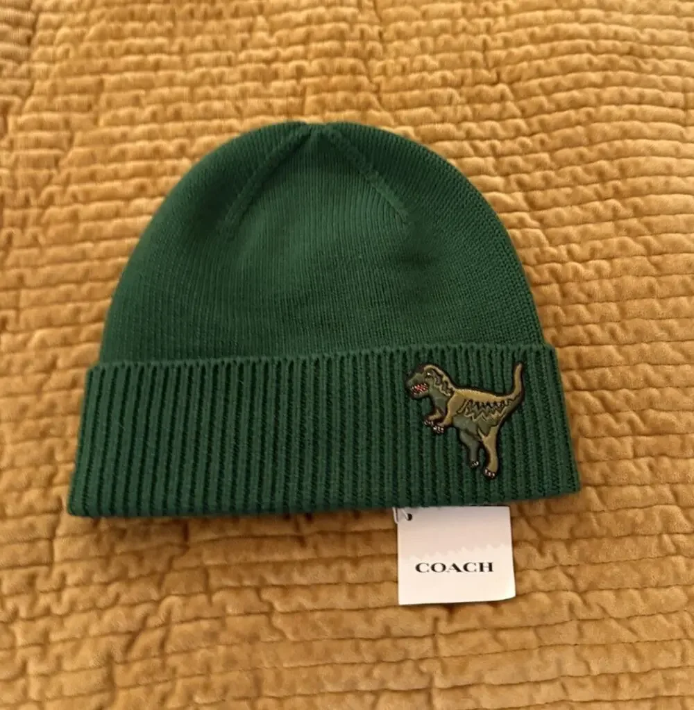 Coach Rexy Dinosaur Black Knit Beanie Hat Unisex Winter Cap NWT